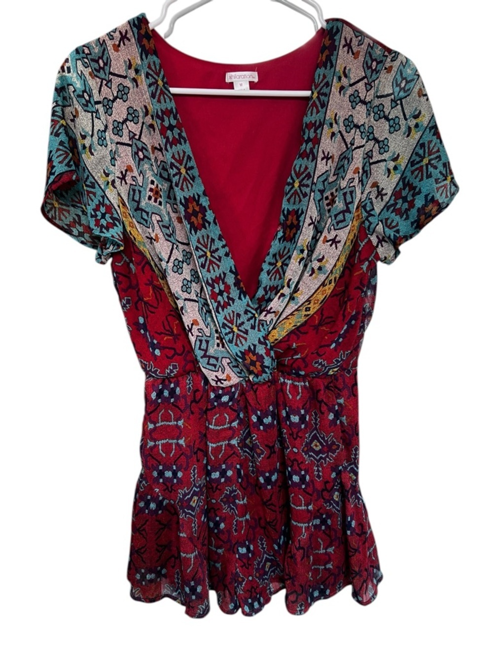 Xhilaration Pistachio Red Bohemian V-Neck Women’s mini dress